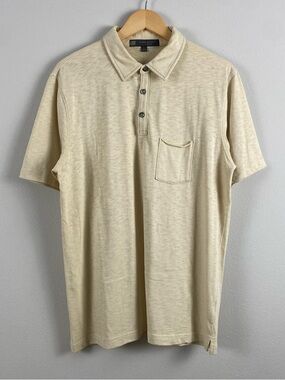 Robert Barakett Cotton Slub Short Sleeve Polo | Roll Hem Chest Pocket | Vanilla